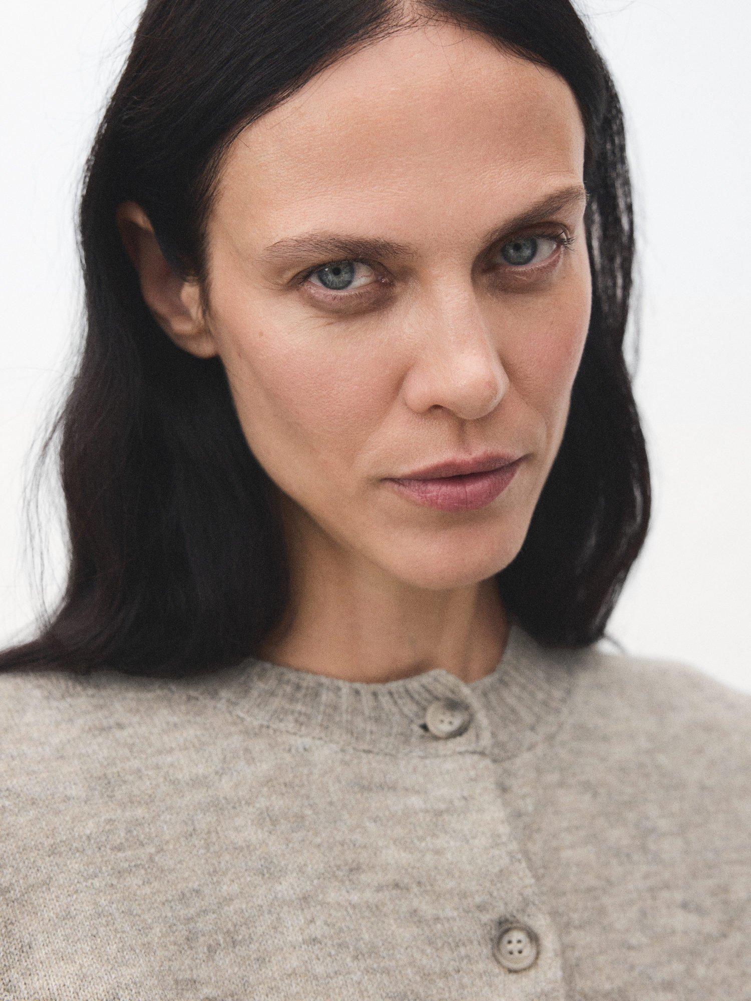 Product image 6 of 7, which shows Mango Nekka Crew Neck Cardigan, Light Grey, L