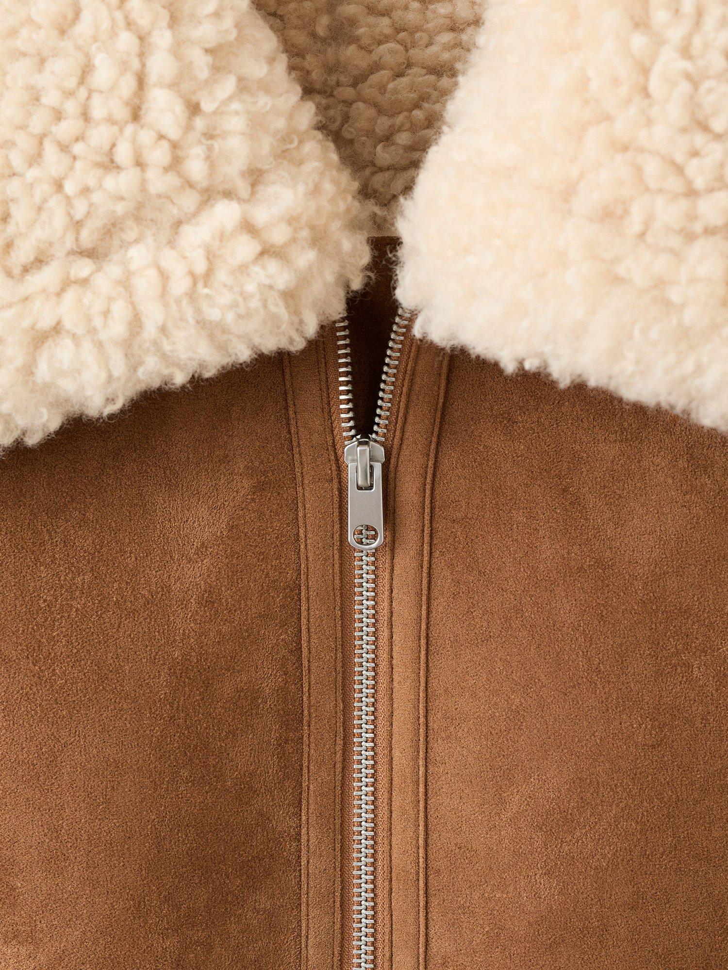 Product image 5 of 8, which shows Mango Adriana Shearling Effect Collar Faux Suede Jacket, Brown, L