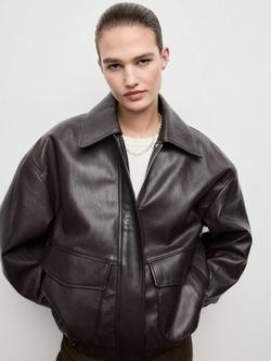 Mango Marti Loose Fit Faux Leather Jacket, Brown, Brown