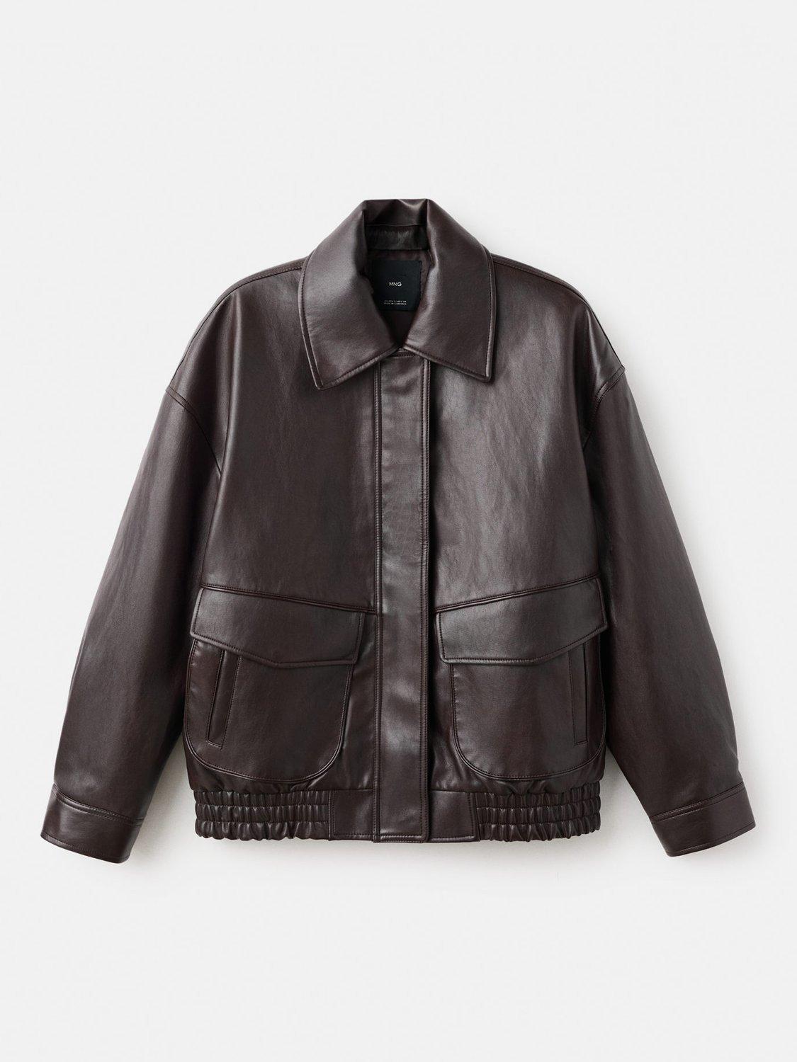Product image 3 of 8, which shows Mango Marti Loose Fit Faux Leather Jacket, Brown, S