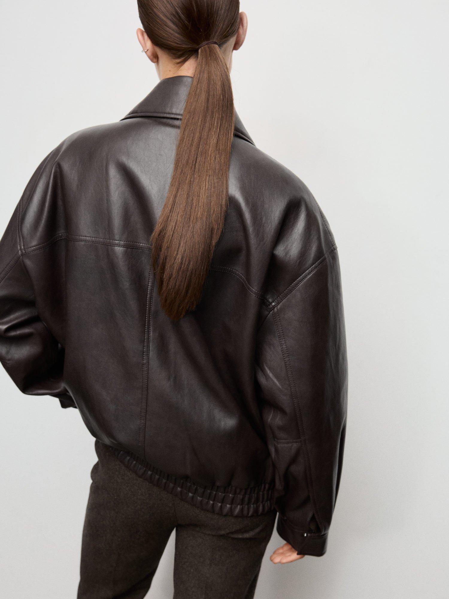 Product image 4 of 8, which shows Mango Marti Loose Fit Faux Leather Jacket, Brown, S