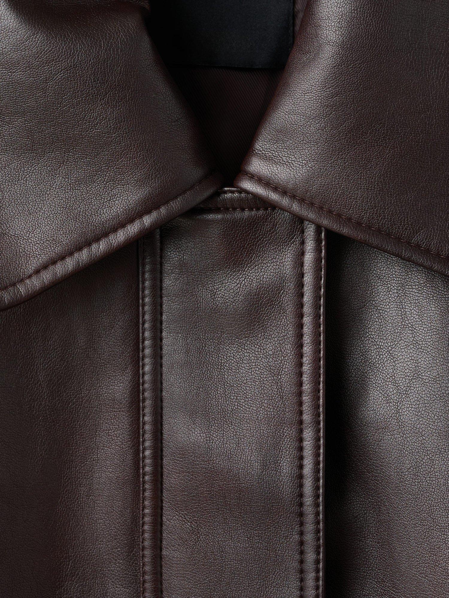 Product image 8 of 8, which shows Mango Marti Loose Fit Faux Leather Jacket, Brown, S