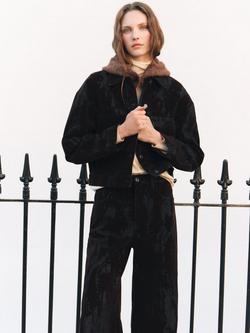 Mango Olimpiap Jacquard Denim Jacket, Dark Brown - view 2, Dark Brown