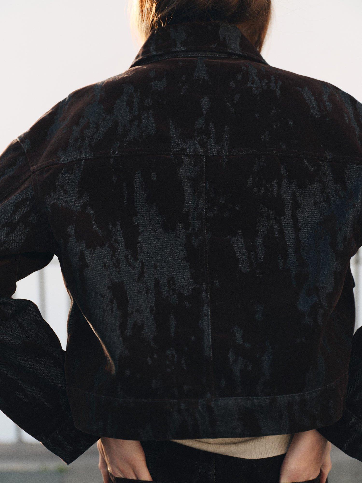 Product image 4 of 7, which shows Mango Olimpiap Jacquard Denim Jacket, Dark Brown, L