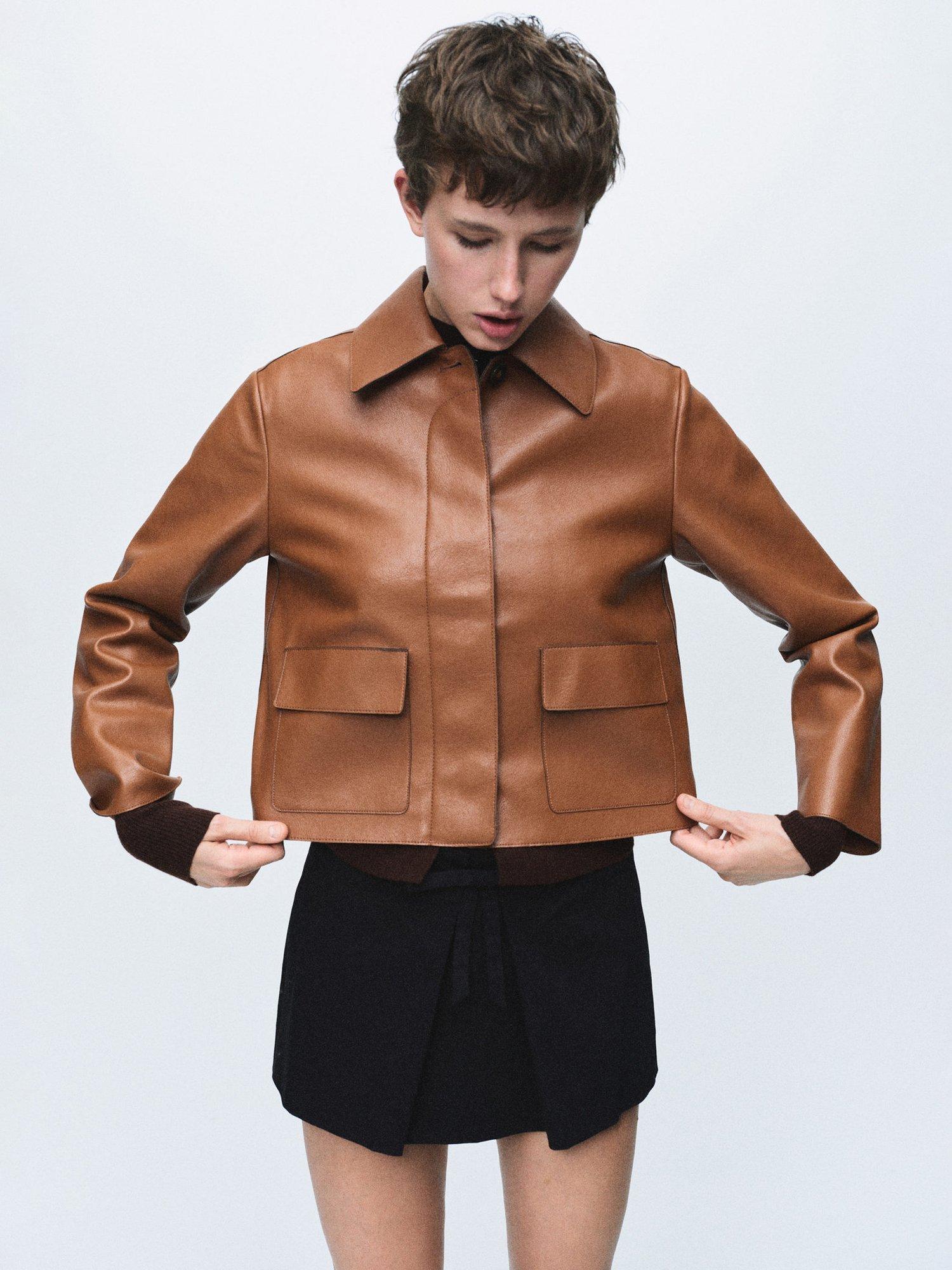 Product image 1 of 9, which shows Mango Sabina Faux Leather Jacket, Medium Brown, XXXL