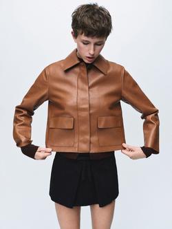 Mango Sabina Faux Leather Jacket, Tan