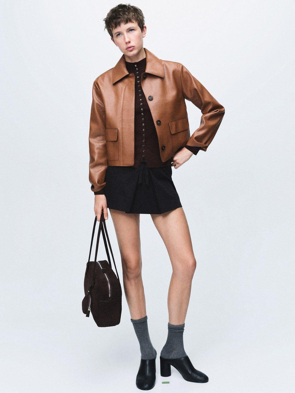 Product image 2 of 9, which shows Mango Sabina Faux Leather Jacket, Medium Brown, XXXL