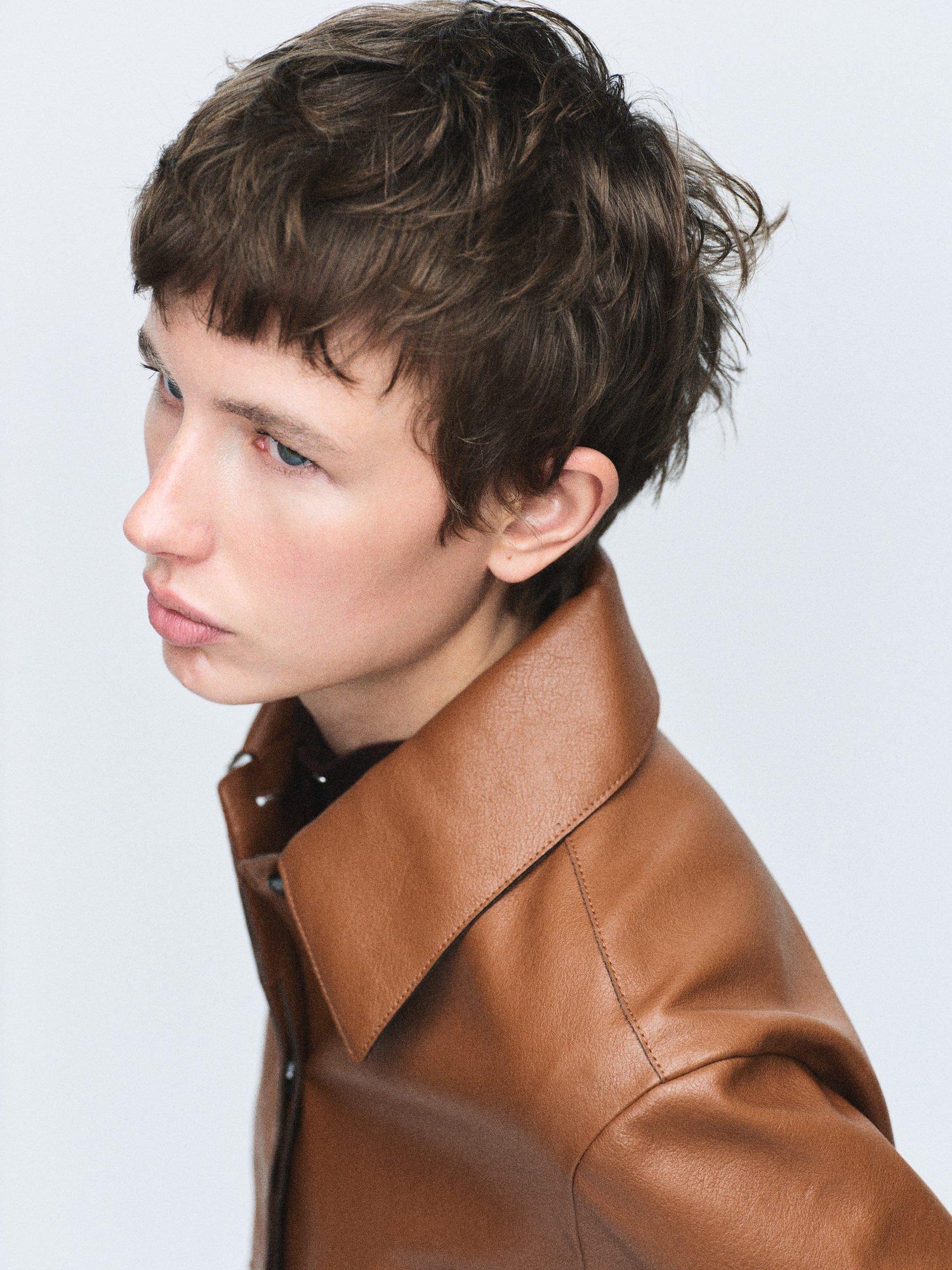 Product image 6 of 9, which shows Mango Sabina Faux Leather Jacket, Medium Brown, XXXL