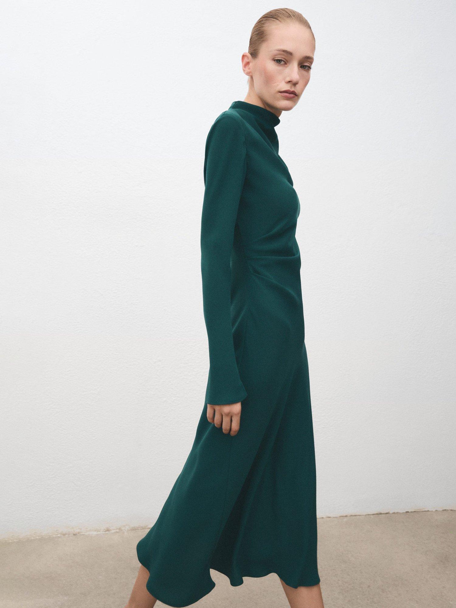 Product image 1 of 9, which shows Mango Caro Drape Neck Midi Dress, Green, 22