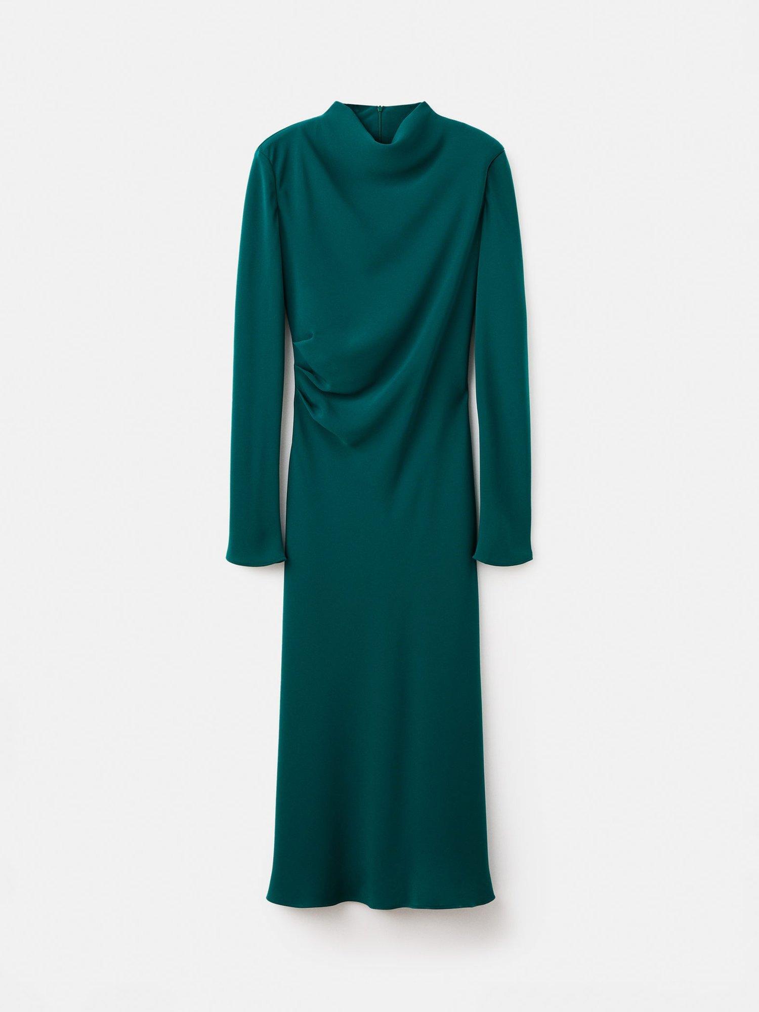 Product image 3 of 9, which shows Mango Caro Drape Neck Midi Dress, Green, 22