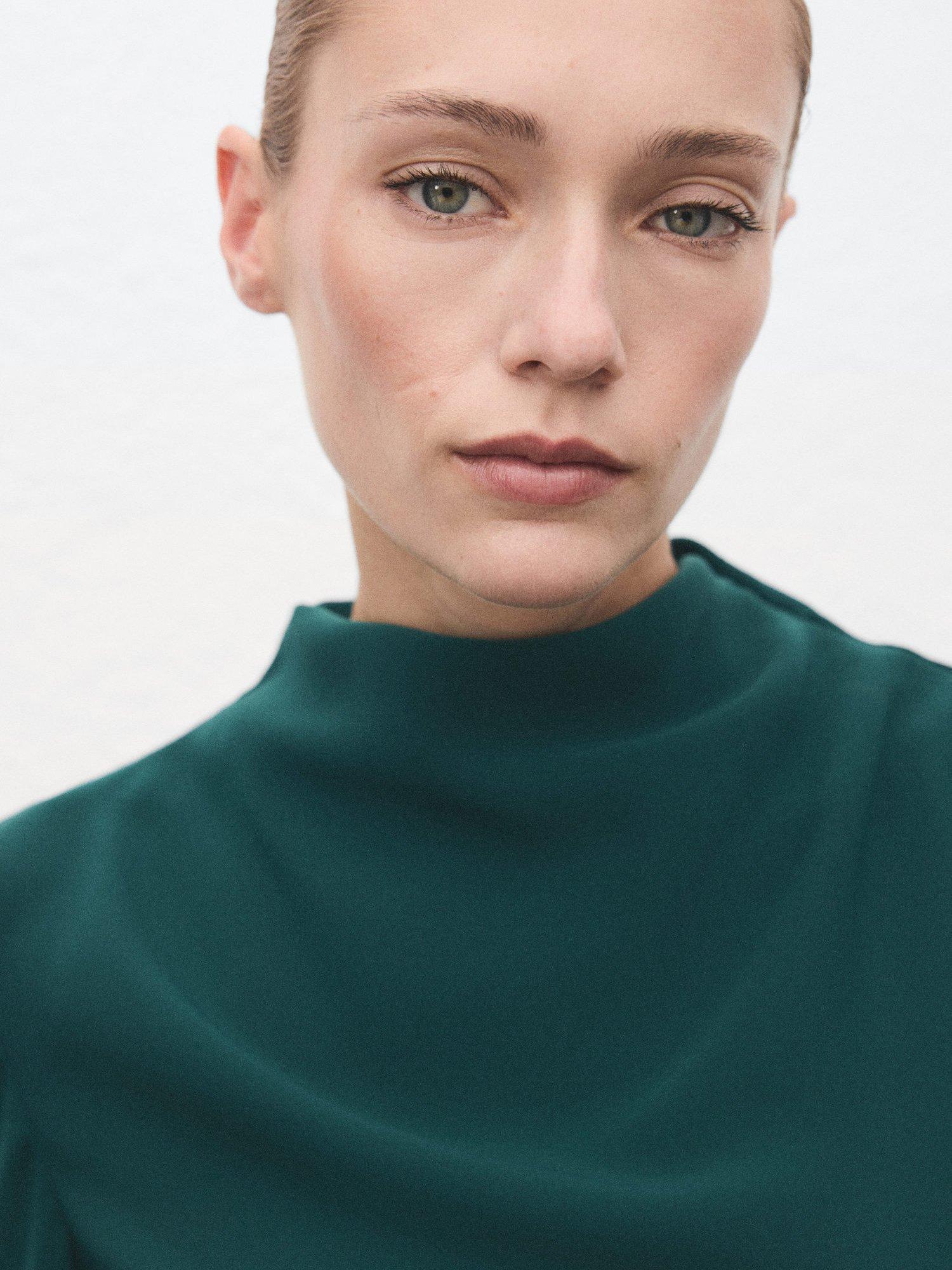 Product image 6 of 9, which shows Mango Caro Drape Neck Midi Dress, Green, 22