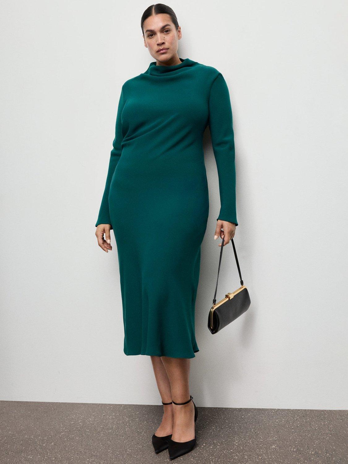 Product image 8 of 9, which shows Mango Caro Drape Neck Midi Dress, Green, 22