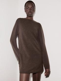Mango Nekko Round Neck Jumper Dress, Dark Brown, Dark Brown