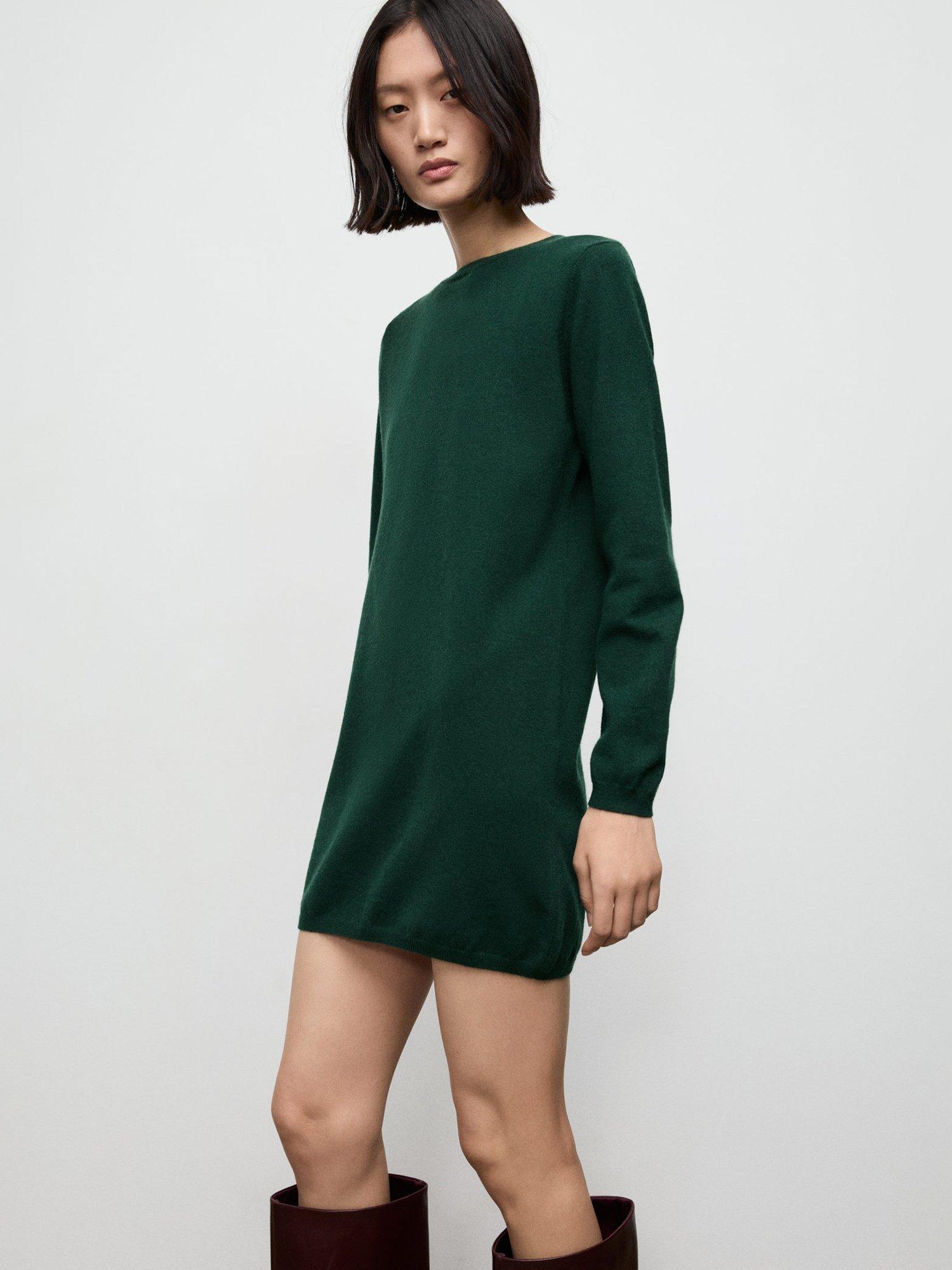 Mango Nekko Mini Jumper Dress, Dark Green