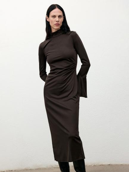 Mango Venus Fitted Midi Dress, Brown, Brown