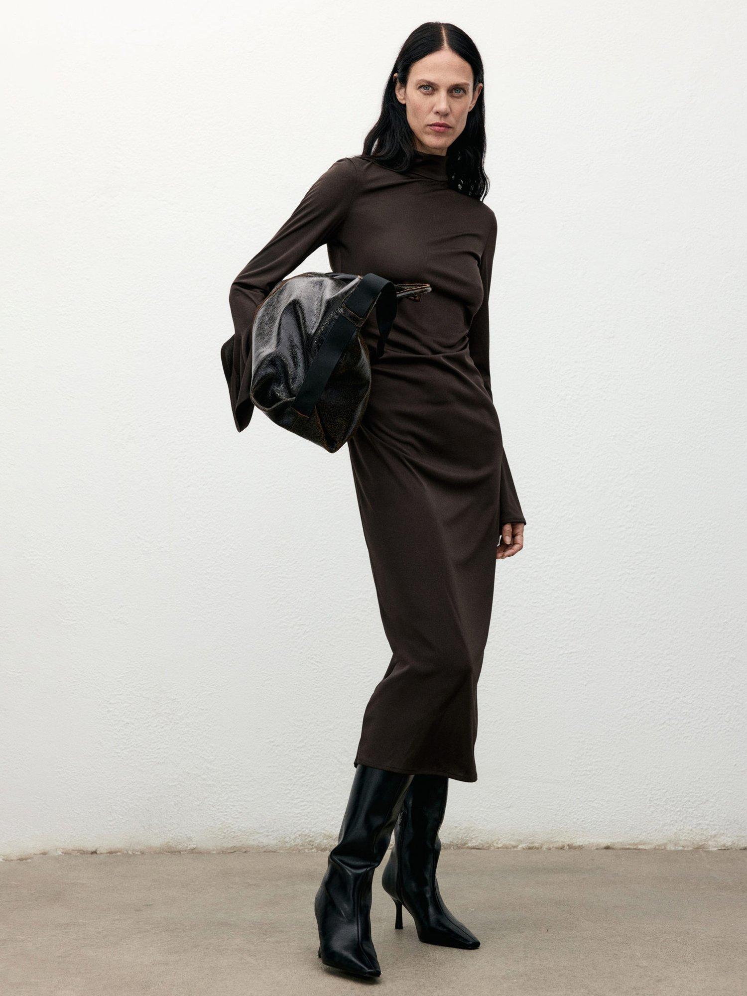 Product image 2 of 7, which shows Mango Venus Fitted Midi Dress, Brown, 10