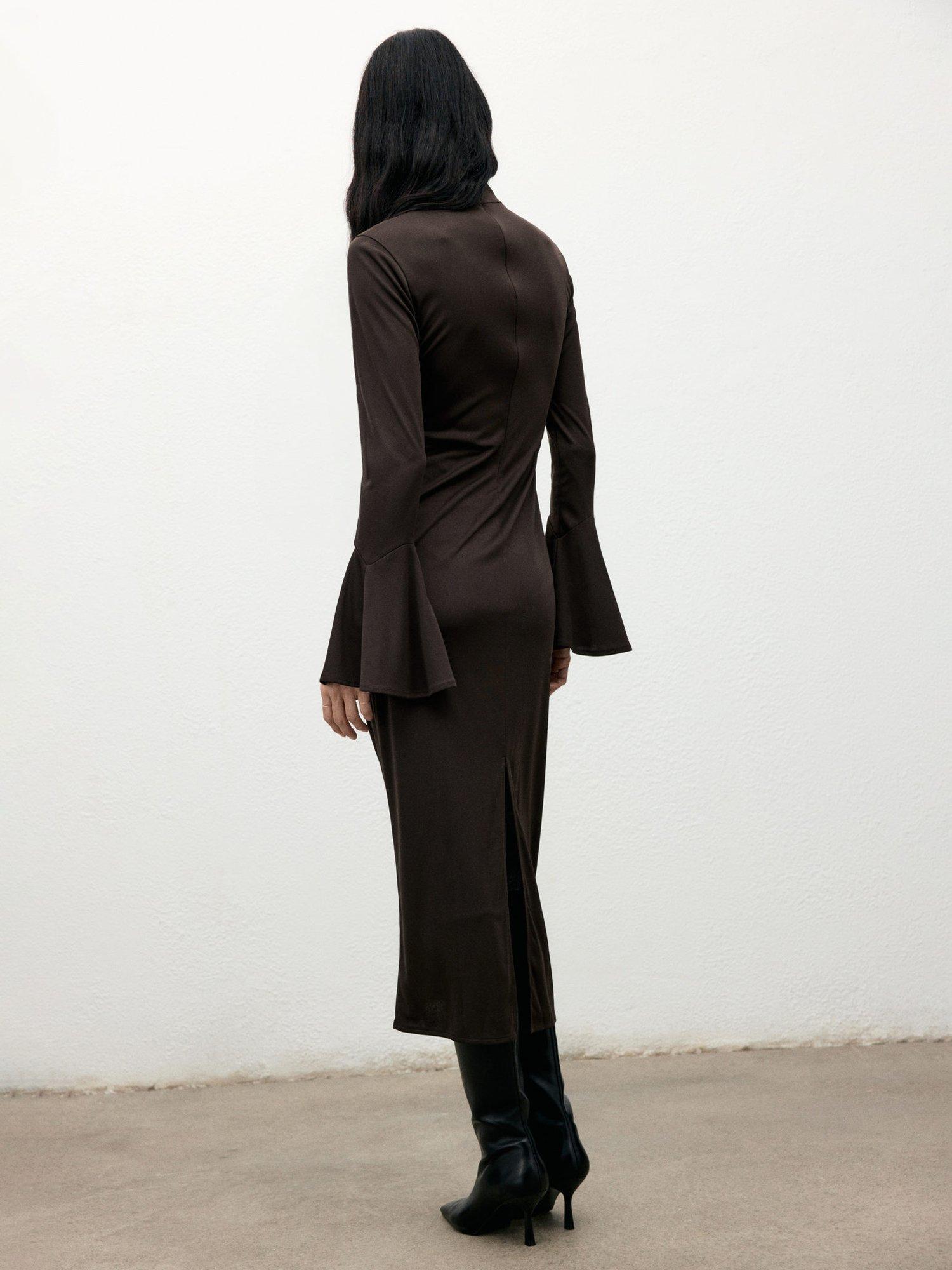 Product image 4 of 7, which shows Mango Venus Fitted Midi Dress, Brown, 10