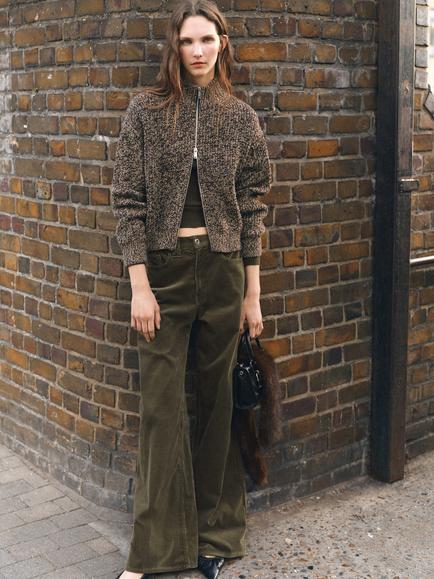 Mango Wide Leg Corduroy Jeans, Khaki, Khaki