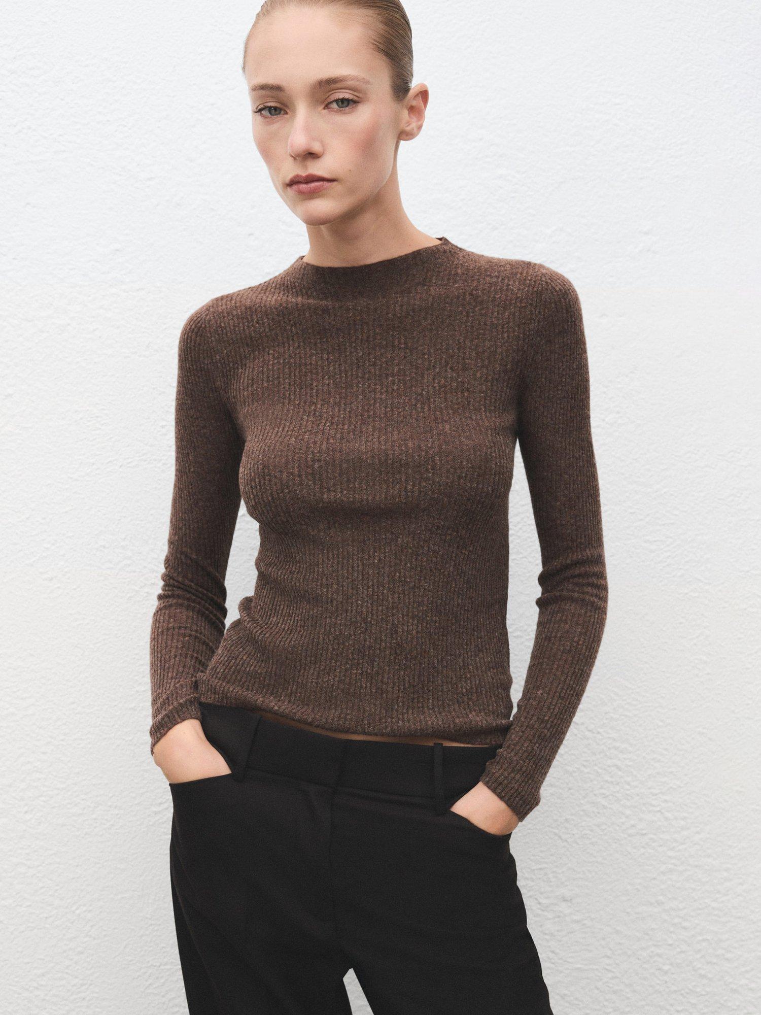 Product image 1 of 8, which shows Mango Agustina Ribbed Knit Sweater, Dark Brown, XXXL