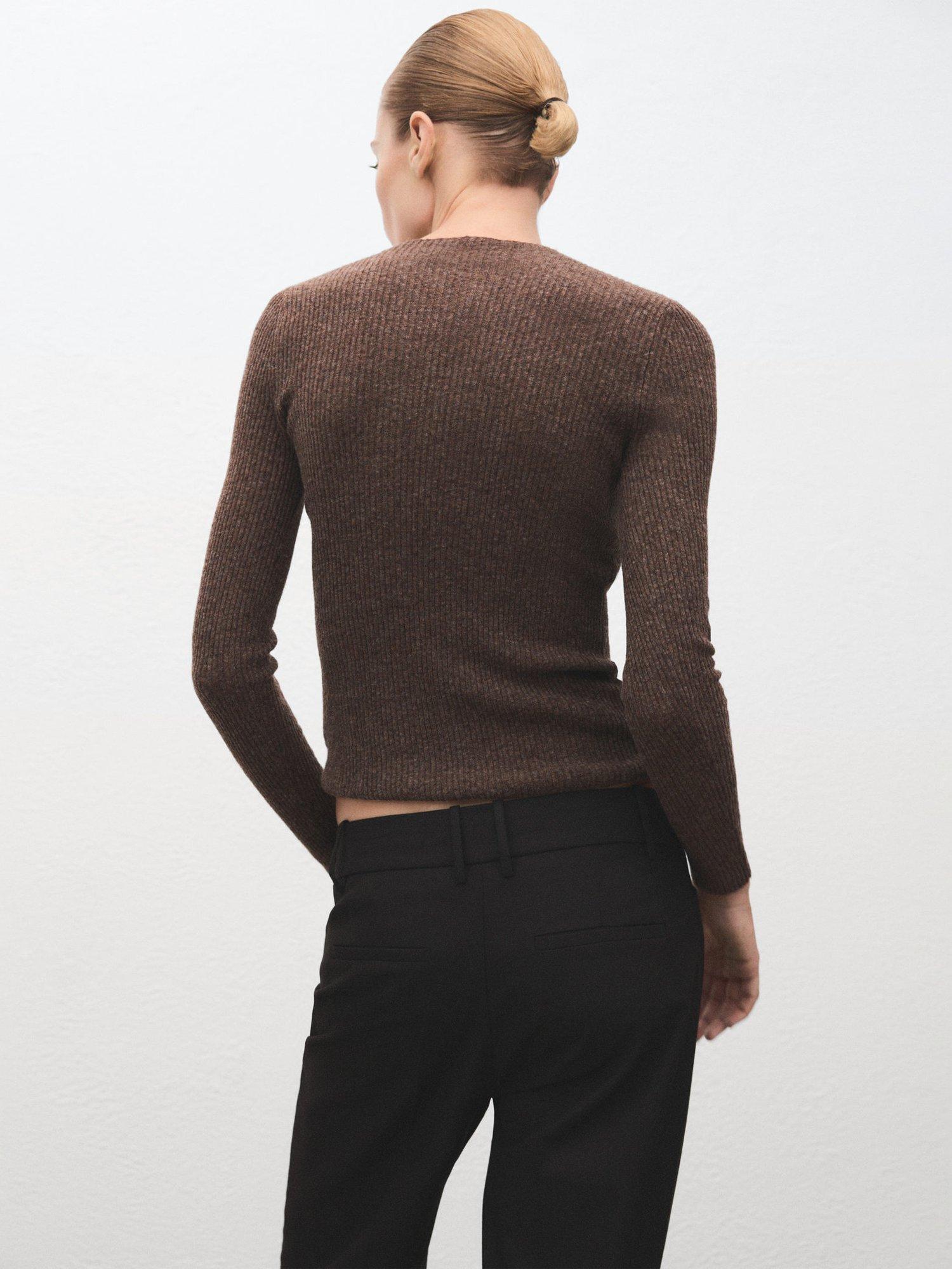 Product image 4 of 8, which shows Mango Agustina Ribbed Knit Sweater, Dark Brown, XXXL