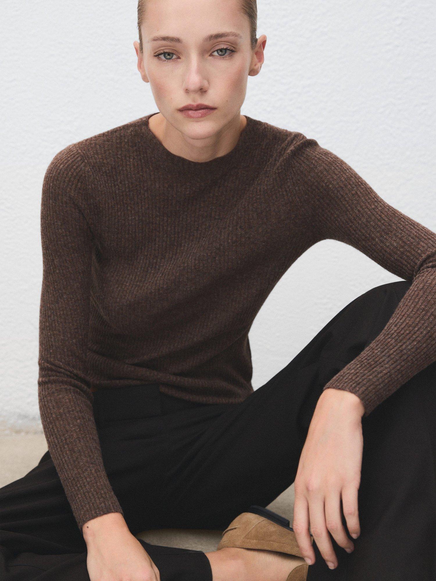 Product image 7 of 8, which shows Mango Agustina Ribbed Knit Sweater, Dark Brown, XXXL