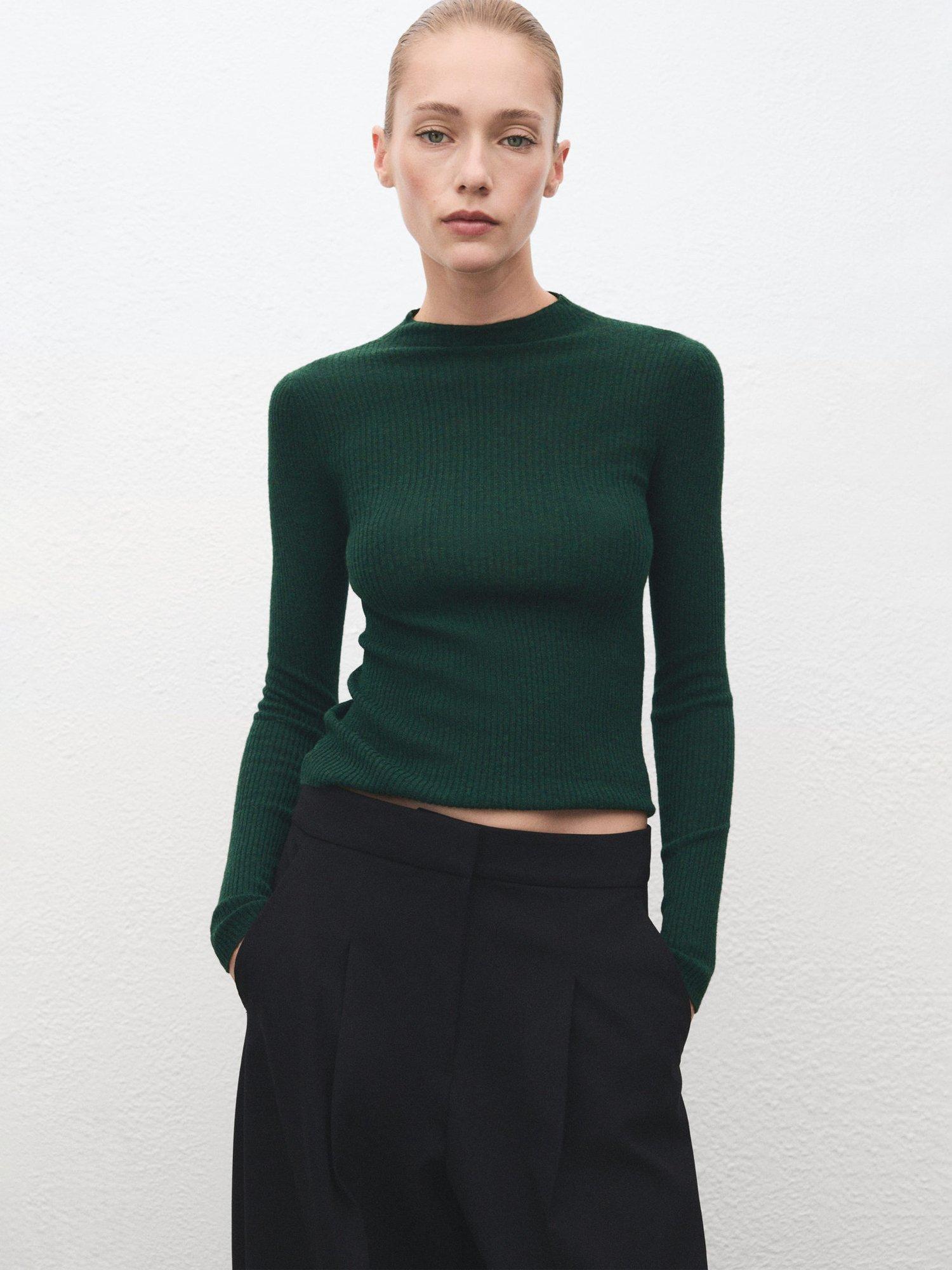 Product image 1 of 8, which shows Mango Agustina Ribbed Knit Sweater, Dark Green, XL