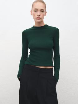 Mango Agustina Ribbed Knit Sweater, Dark Green, Dark Green