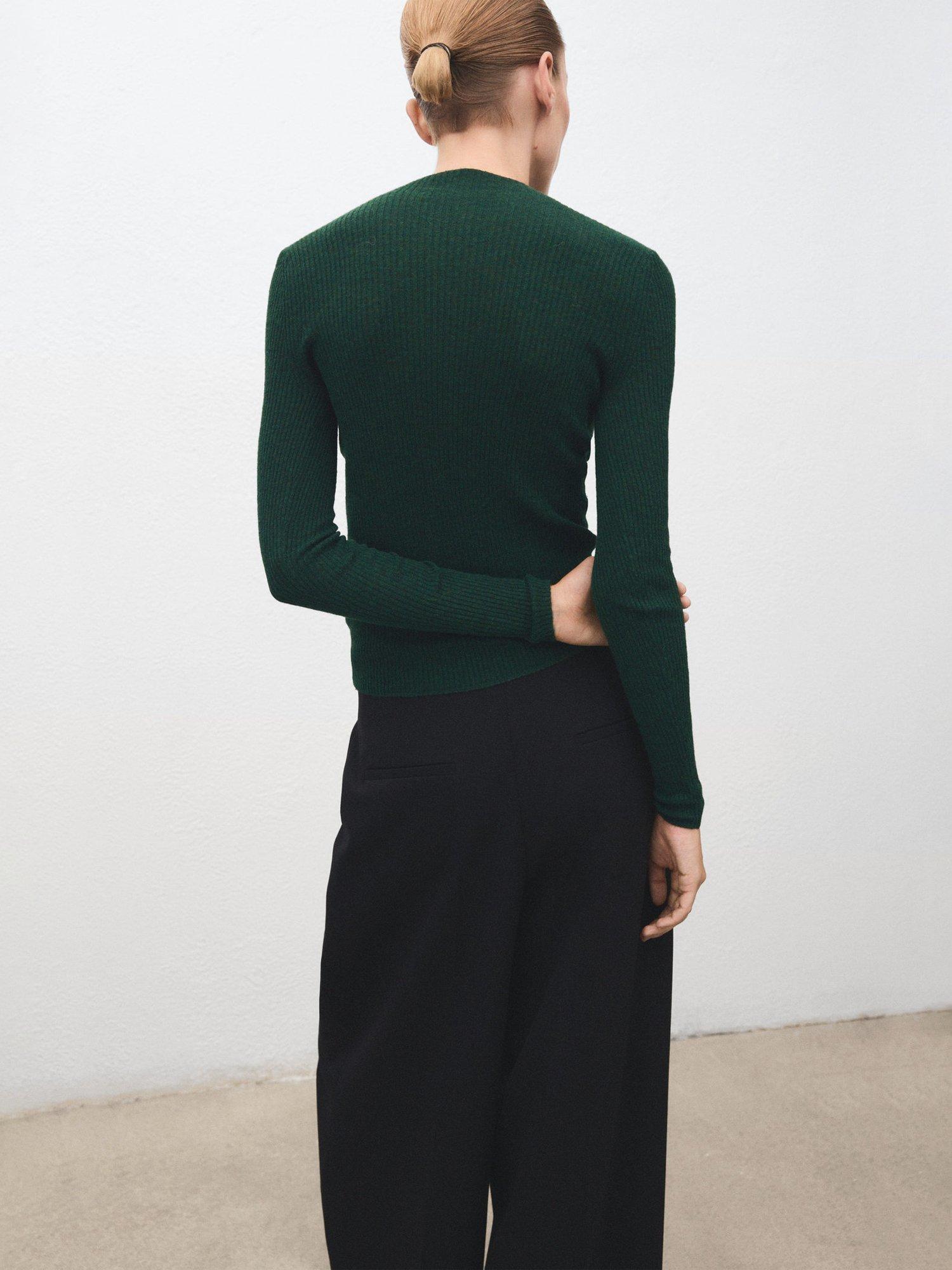 Product image 4 of 8, which shows Mango Agustina Ribbed Knit Sweater, Dark Green, XL