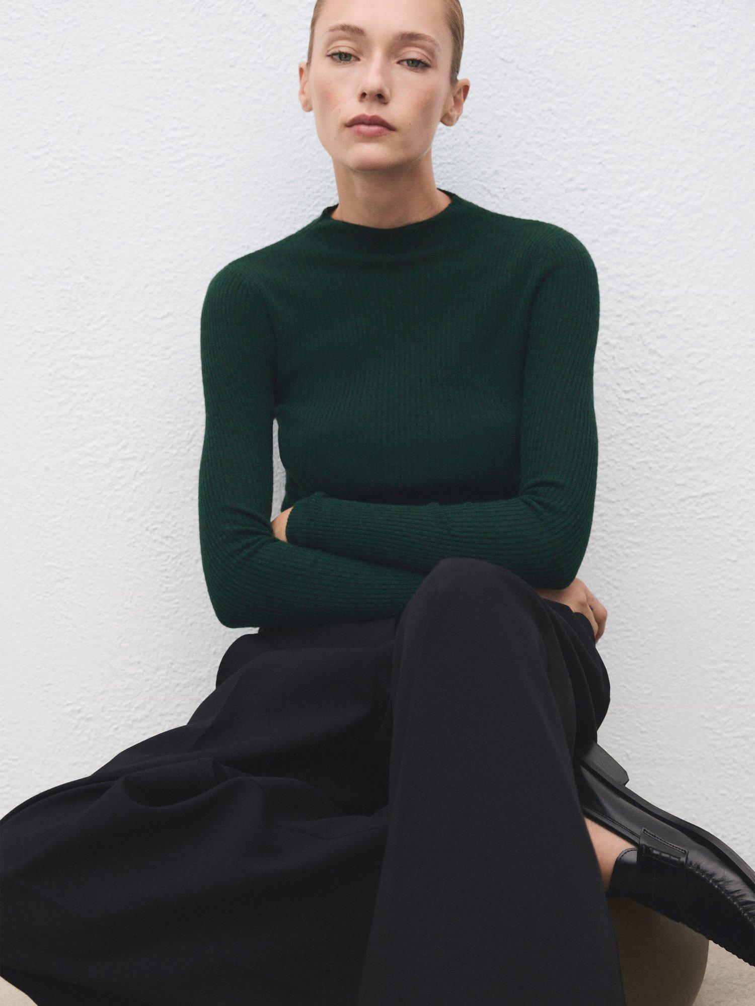 Product image 6 of 8, which shows Mango Agustina Ribbed Knit Sweater, Dark Green, XL