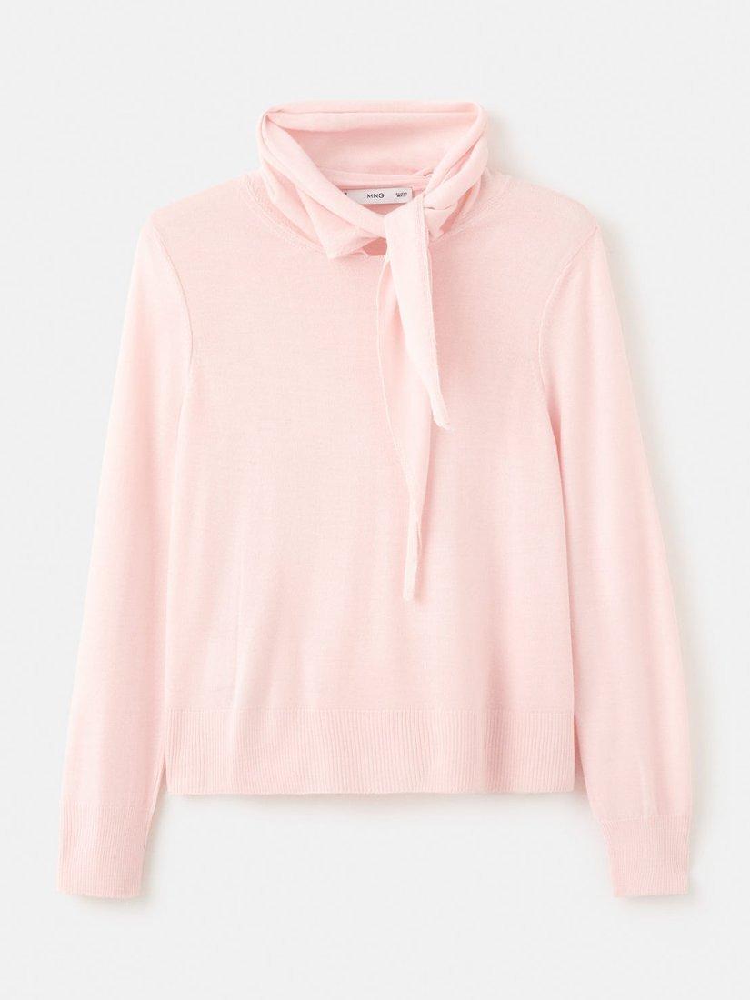 Product image 3 of 8, which shows Mango Amaio Knot Neck Jumper, Pastel Pink, S