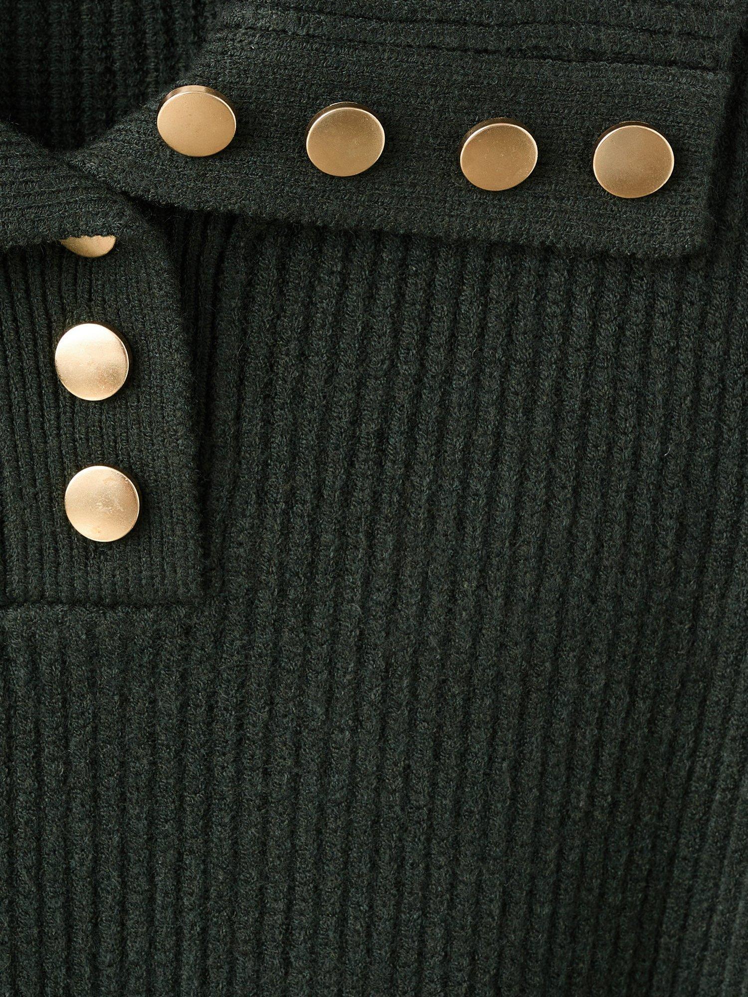 Product image 7 of 7, which shows Mango Botori Ribbed Knit Button Neck Jumper, Dark Green, XS