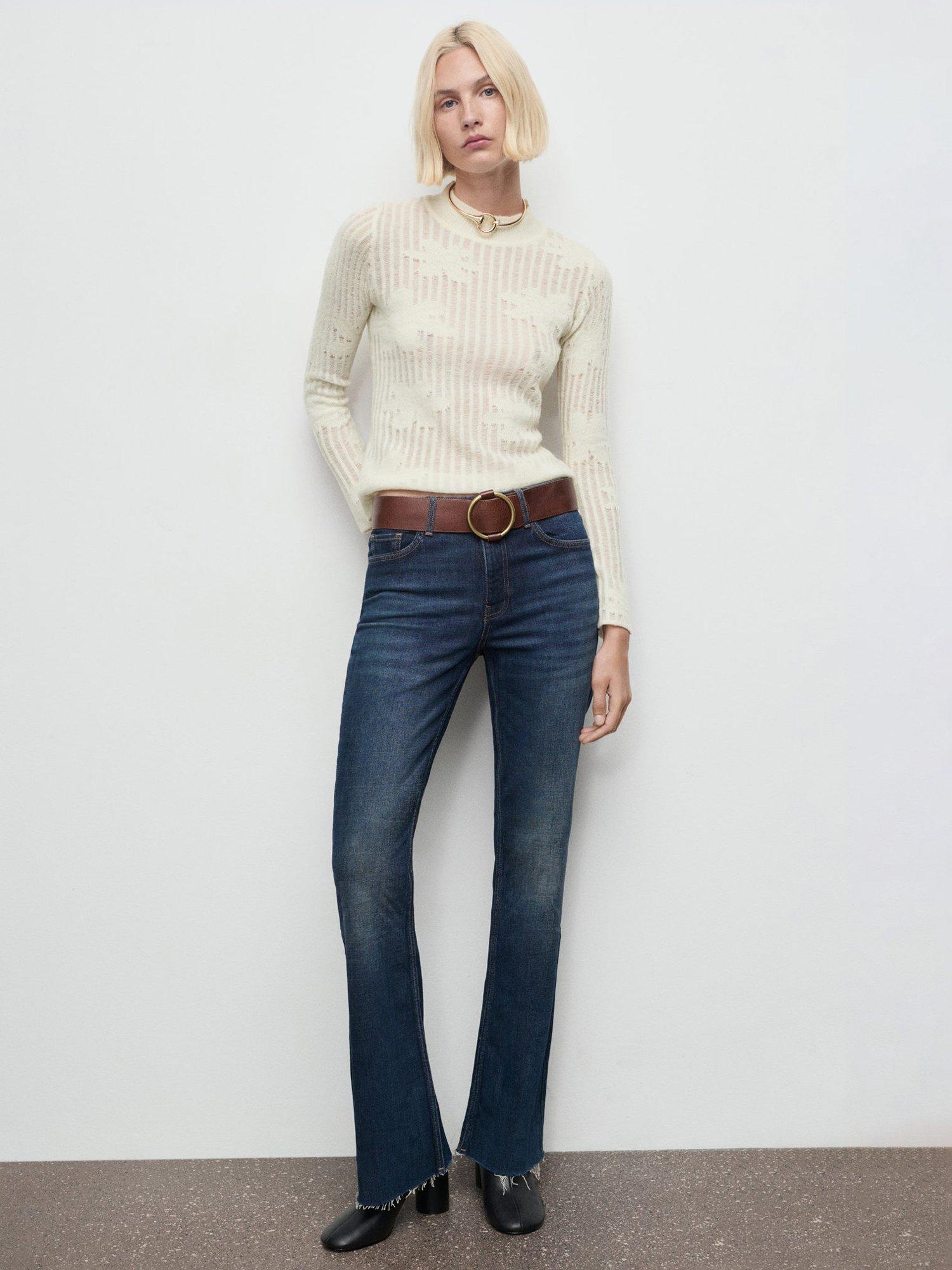 Product image 2 of 8, which shows Mango Delulu Ribbed Knit Jumper, Cream, S