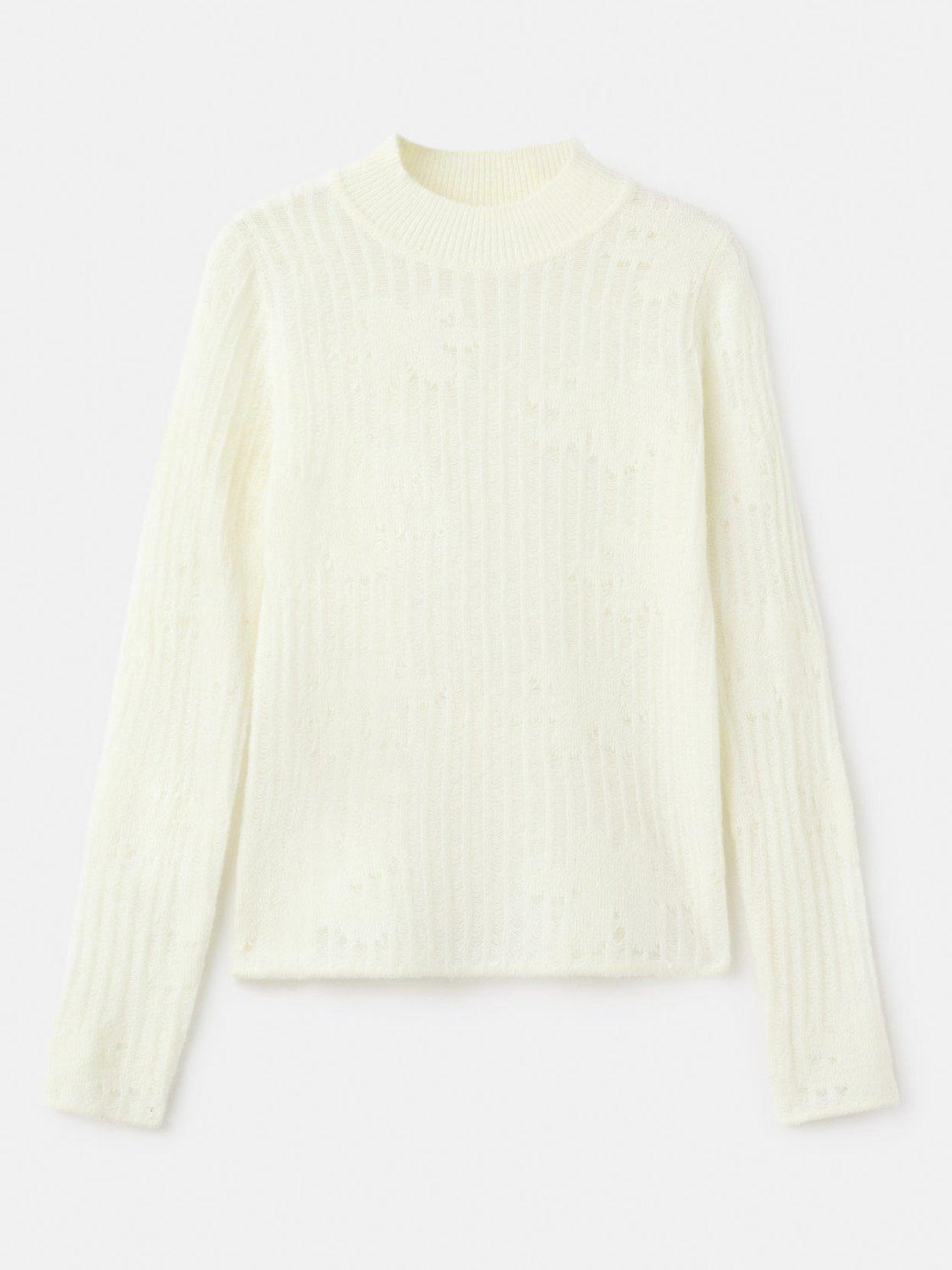 Product image 3 of 8, which shows Mango Delulu Ribbed Knit Jumper, Cream, S