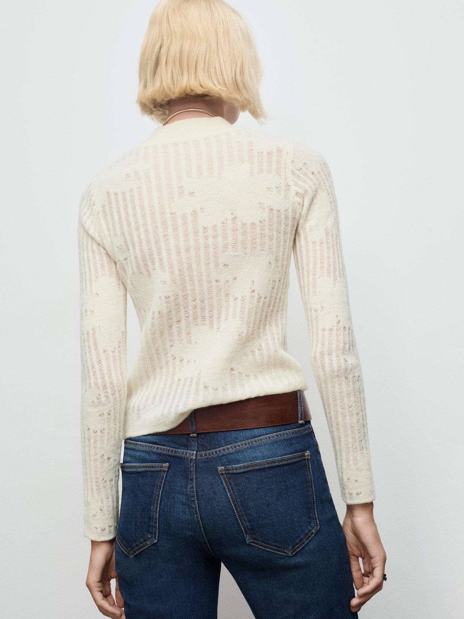 Product image 4 of 8, which shows Mango Delulu Ribbed Knit Jumper, Cream, S