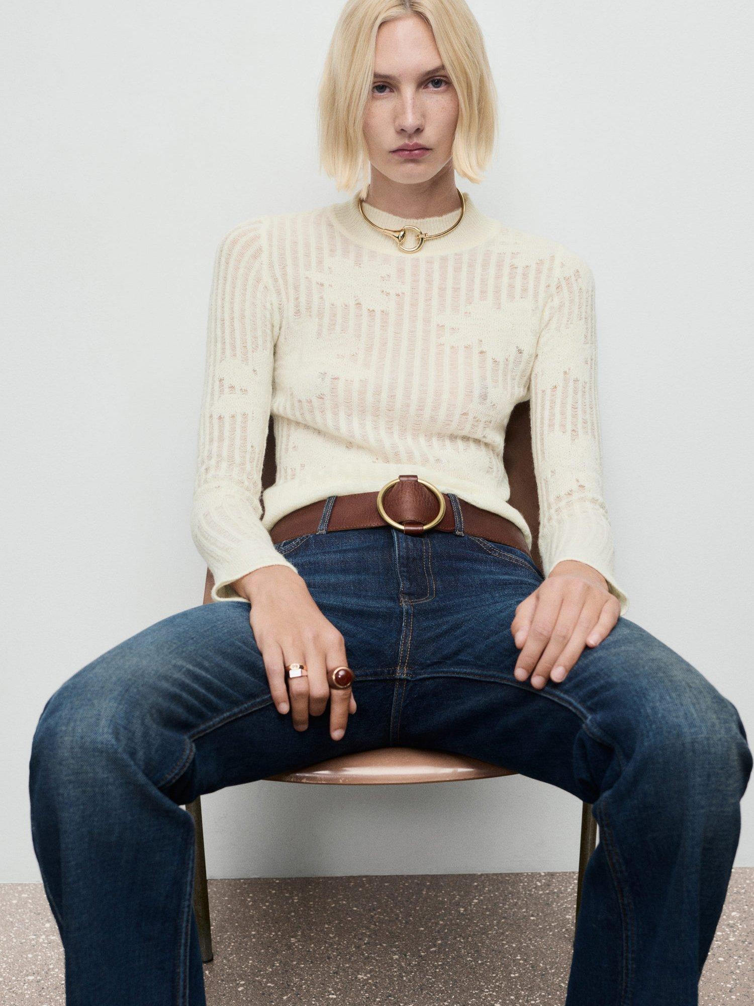 Product image 7 of 8, which shows Mango Delulu Ribbed Knit Jumper, Cream, S