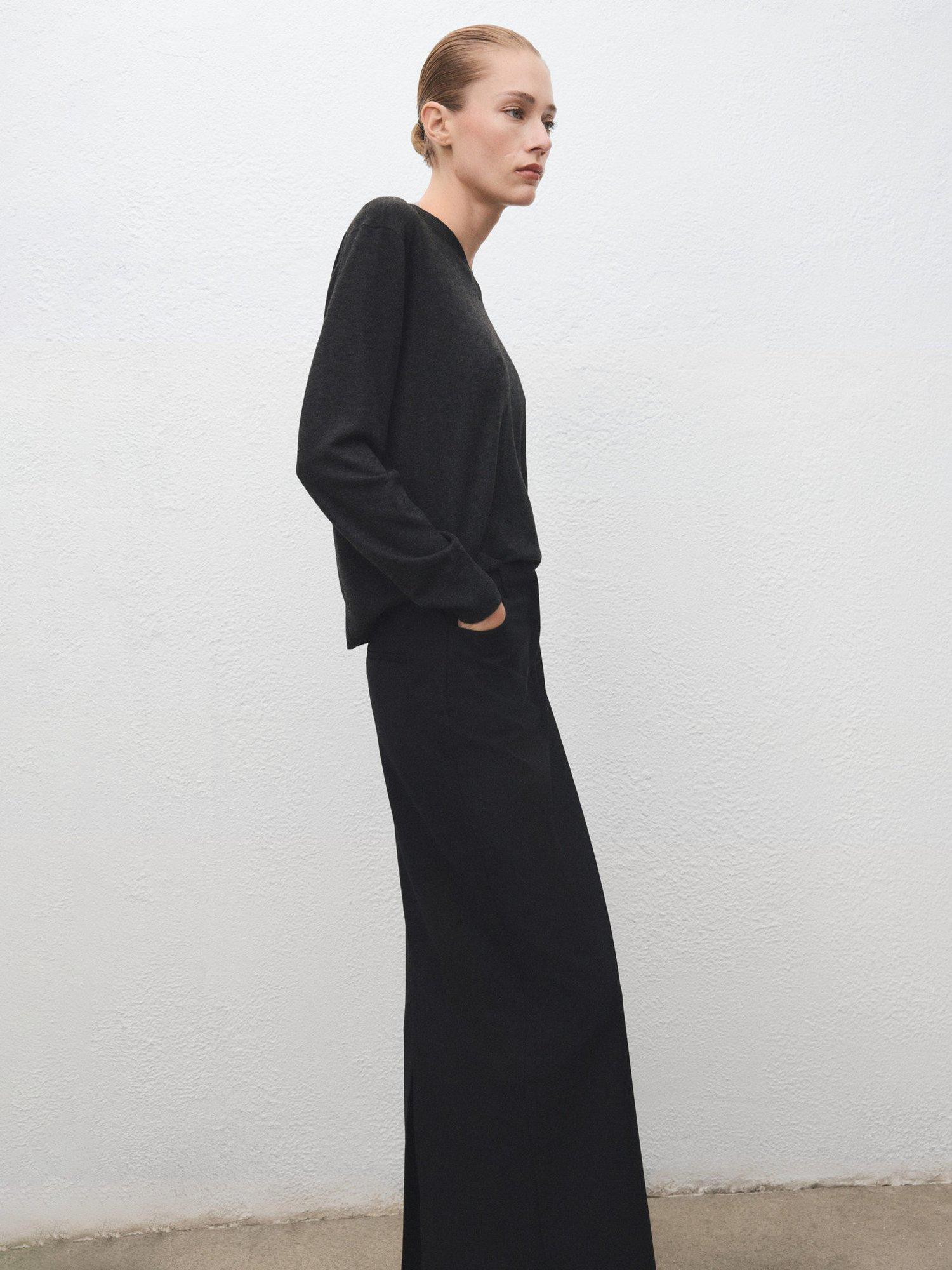 Product image 2 of 8, which shows Mango Milo Wool Blend V-Neck Jumper, Charcoal, M