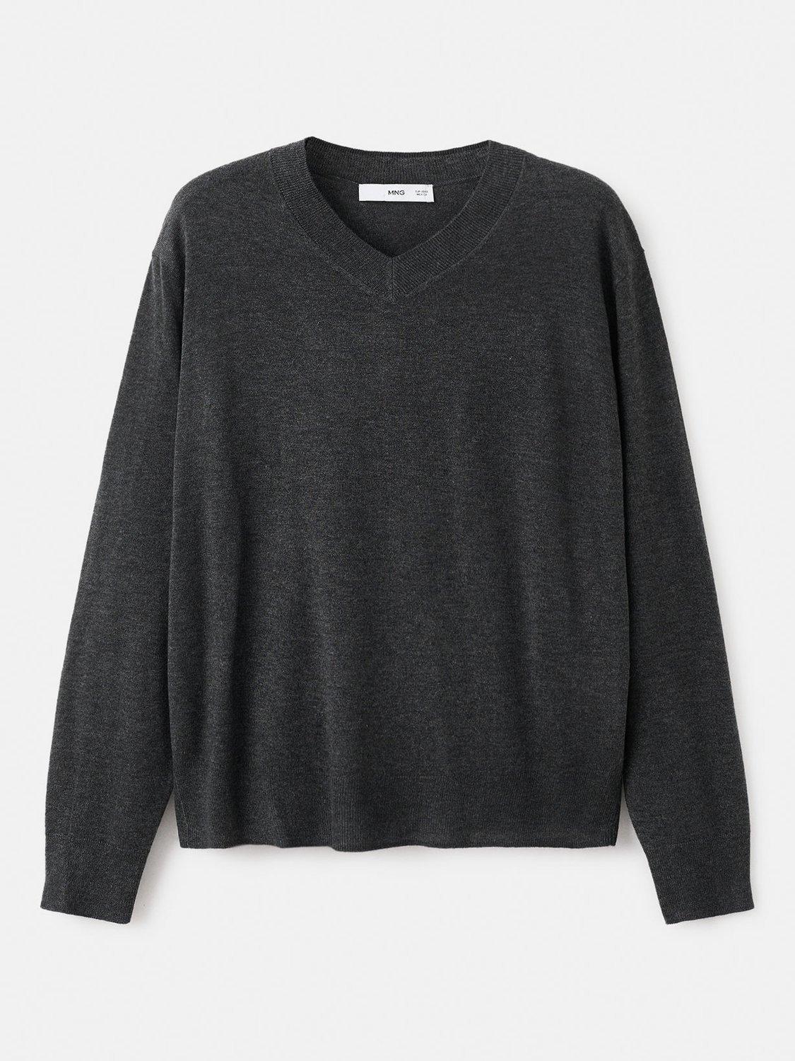 Product image 3 of 8, which shows Mango Milo Wool Blend V-Neck Jumper, Charcoal, M