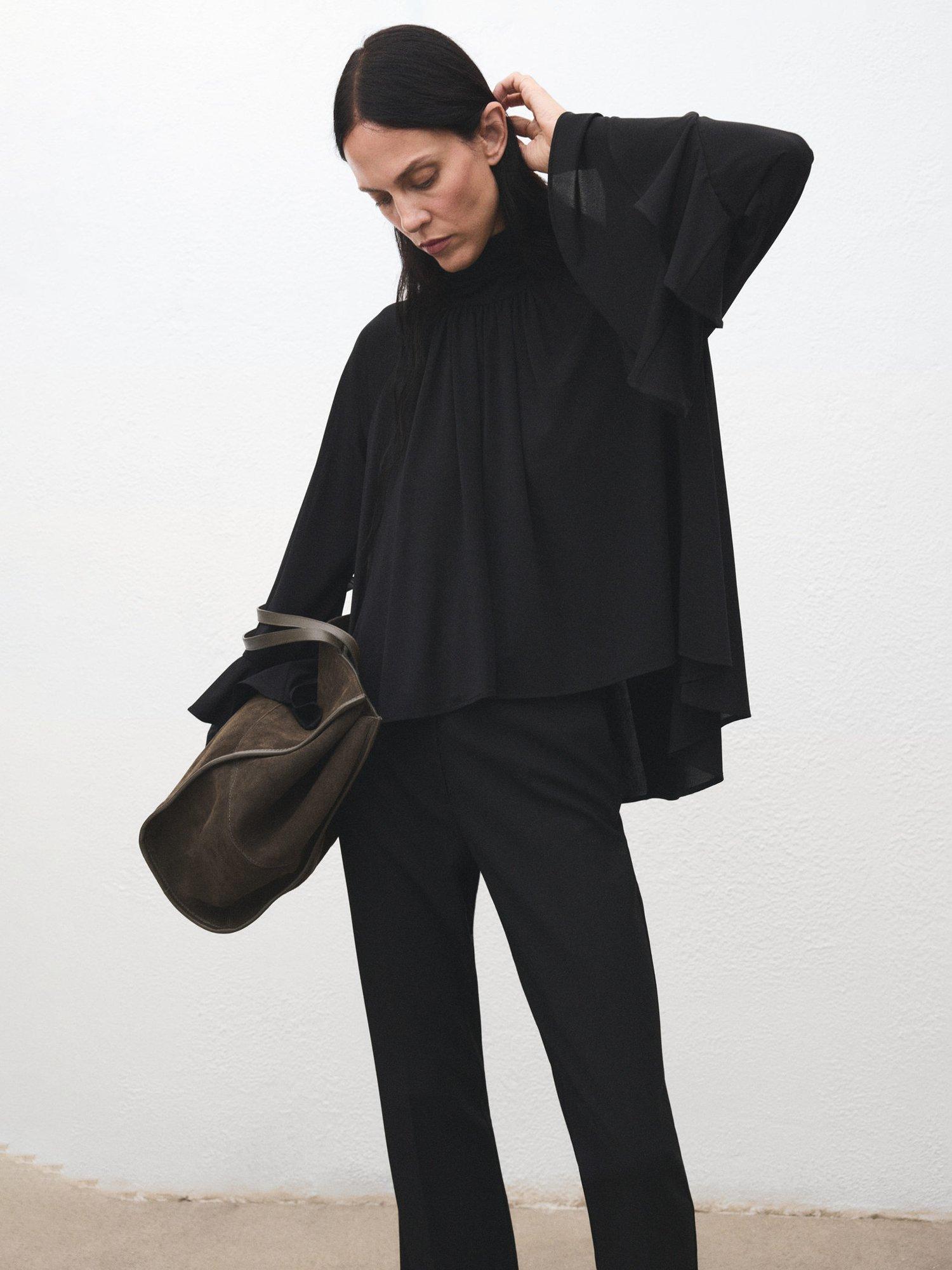 Product image 1 of 8, which shows Mango Lina High Neck Blouse, Black, M