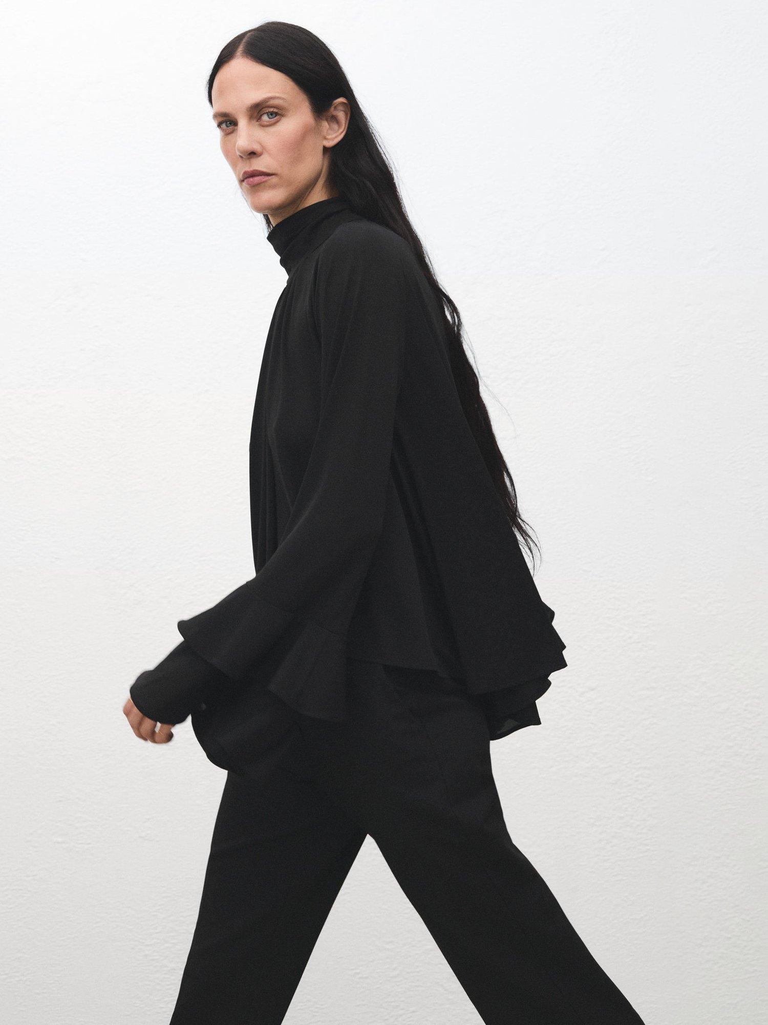 Product image 3 of 8, which shows Mango Lina High Neck Blouse, Black, M