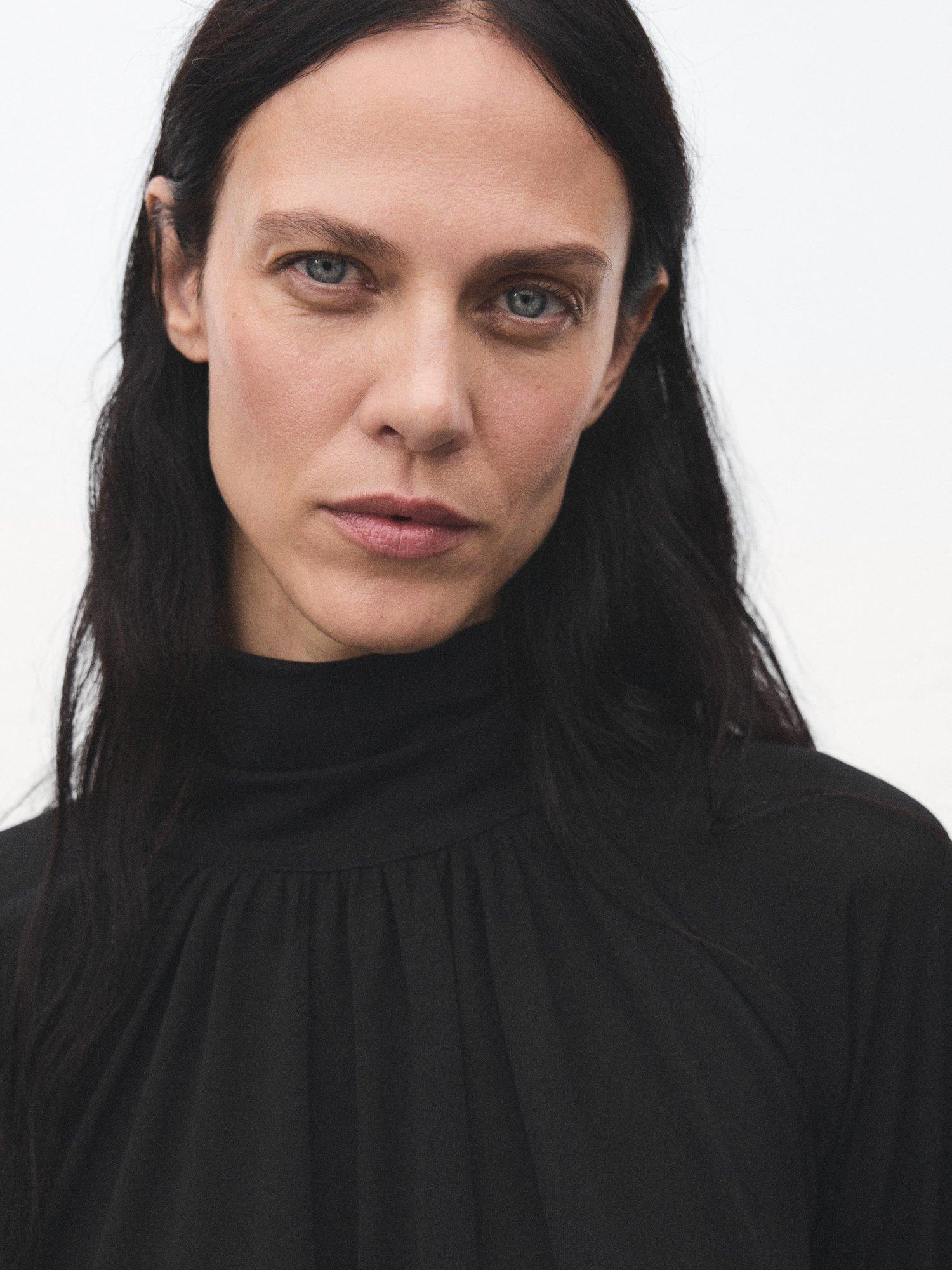 Product image 7 of 8, which shows Mango Lina High Neck Blouse, Black, M