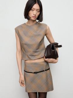 Mango Melo Check Mini Skirt, Brown, Brown