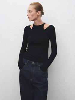 Mango Maral Long Sleeve T-Shirt, Black