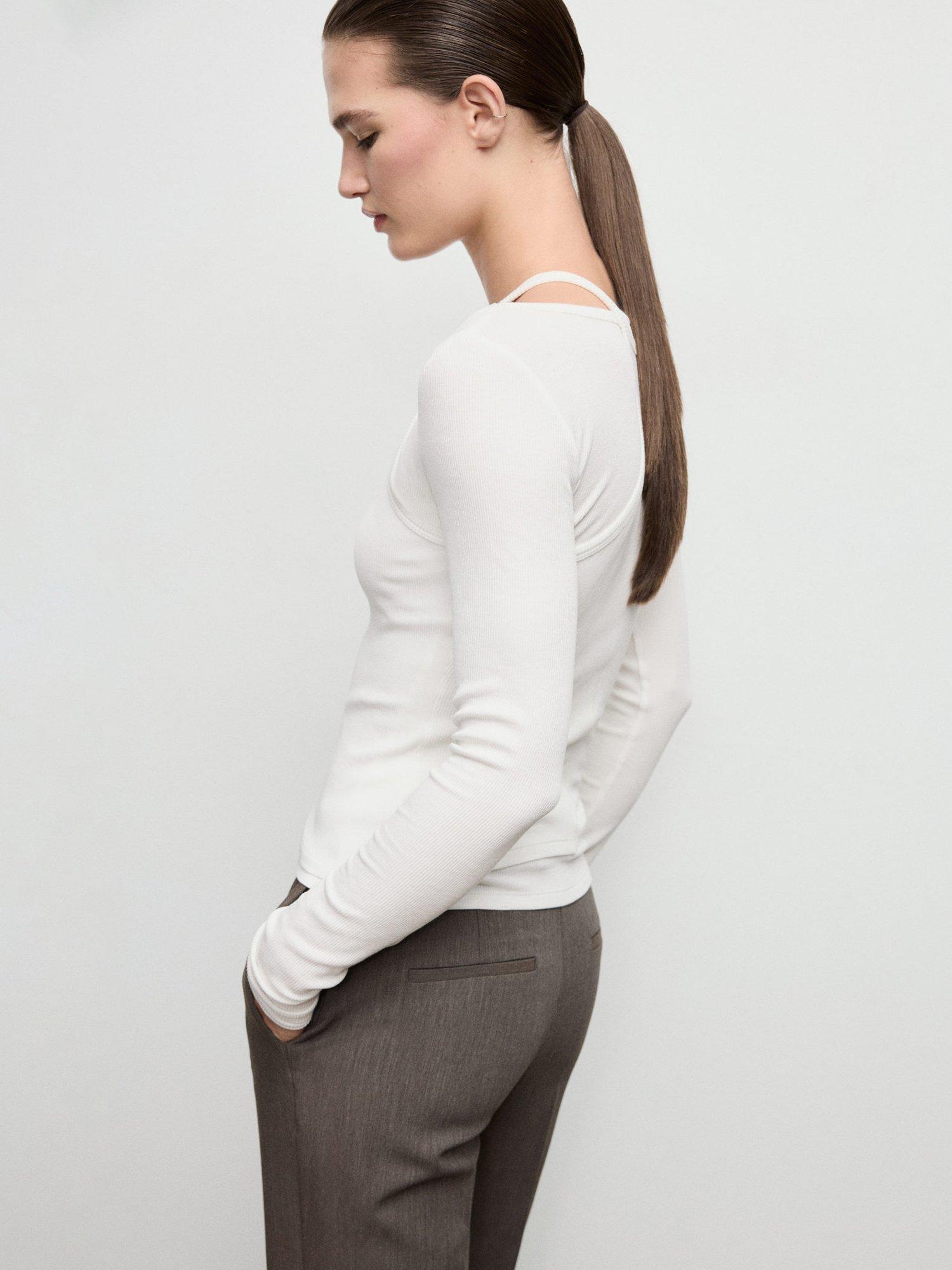 Product image 4 of 7, which shows Mango Maral Long Sleeve T-Shirt, Natural White, XS