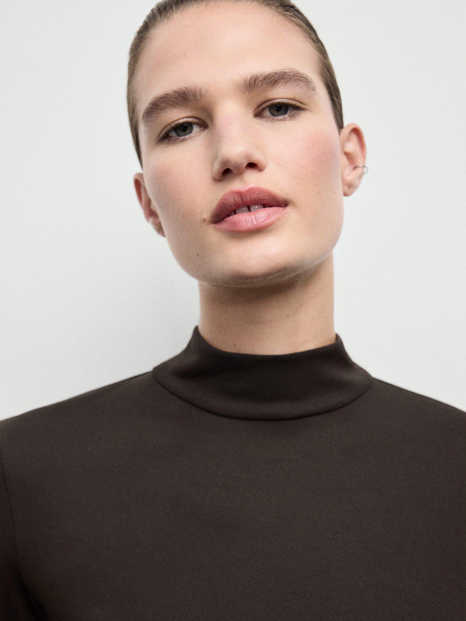 Product image 6 of 8, which shows Mango Venus Side Ruffle Flared Sleeve Top, Brown, L