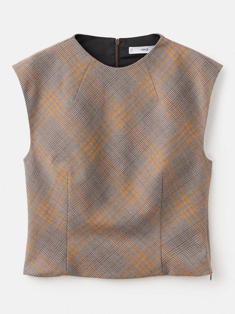 Product image 3 of 8, which shows Mango Melo Sleeveless Check Top, Brown, L