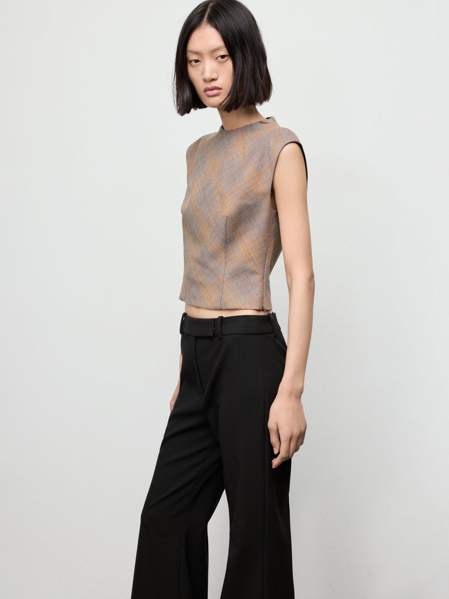 Product image 7 of 8, which shows Mango Melo Sleeveless Check Top, Brown, L