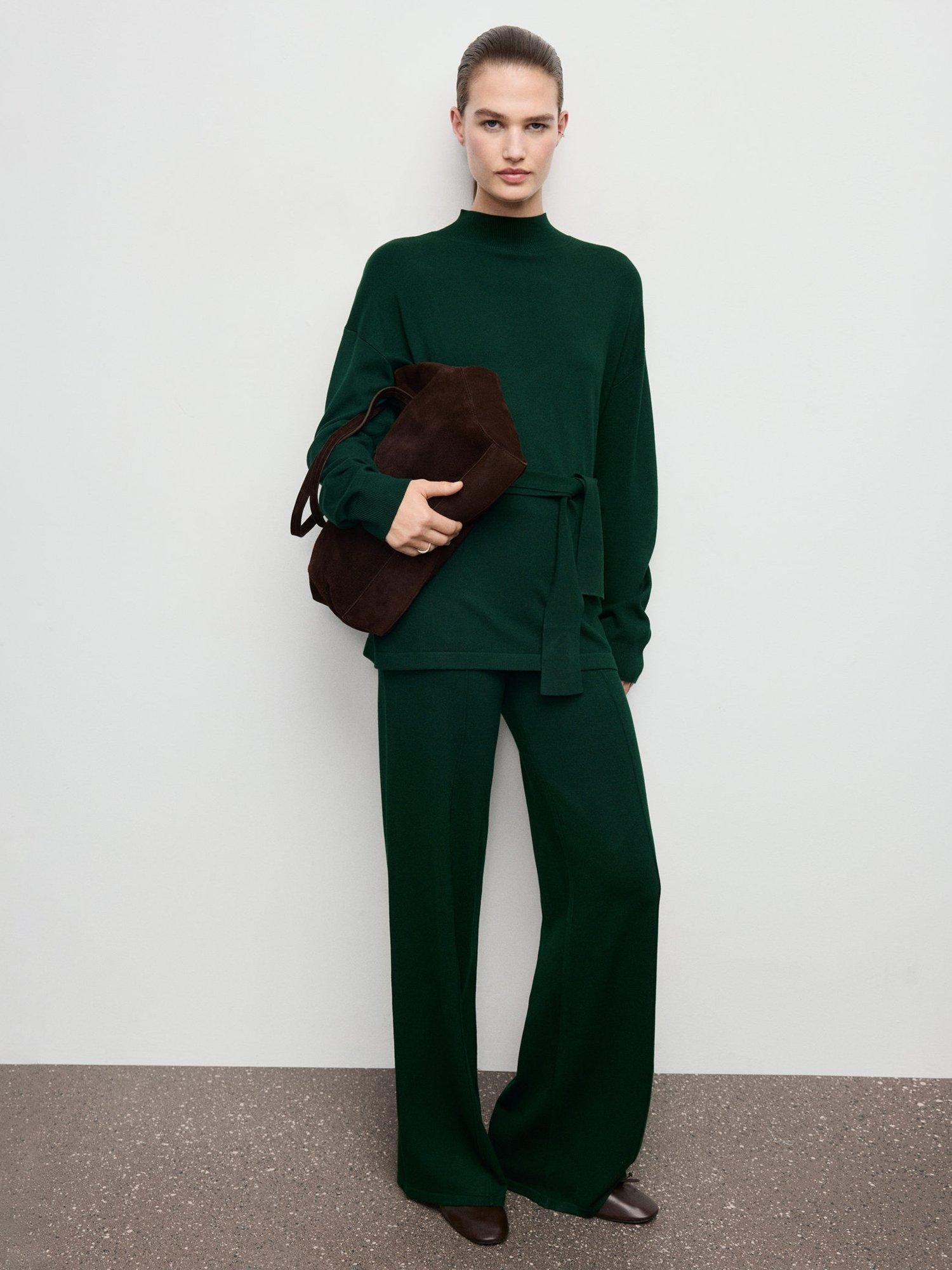 Product image 2 of 8, which shows Mango Vieri Seam Detail Trousers, Dark Green, S