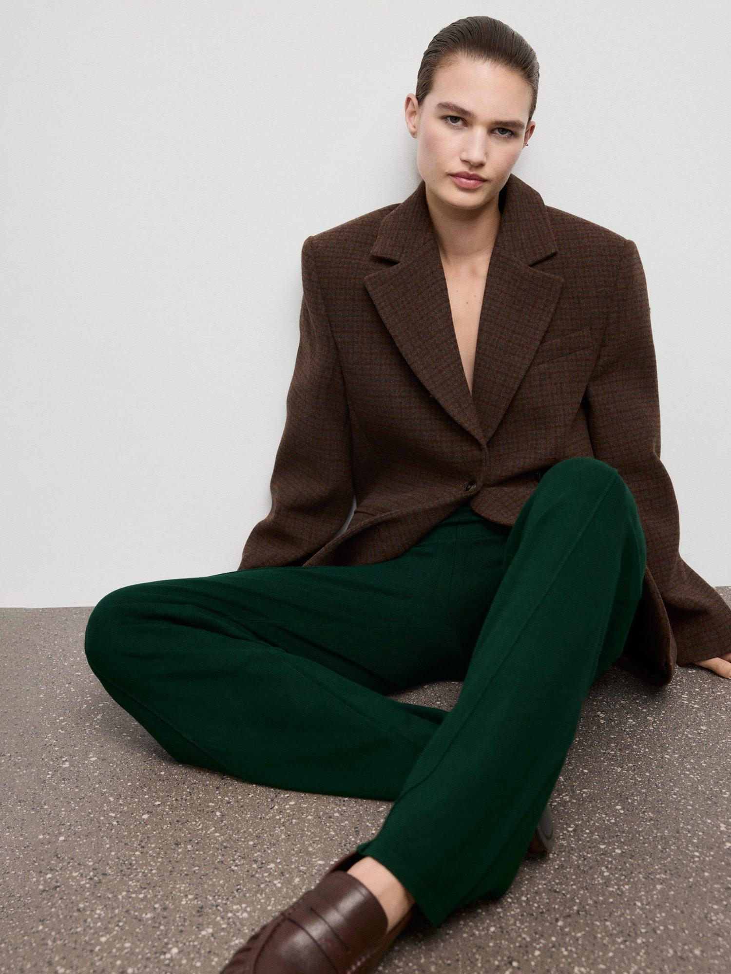 Product image 7 of 8, which shows Mango Vieri Seam Detail Trousers, Dark Green, S