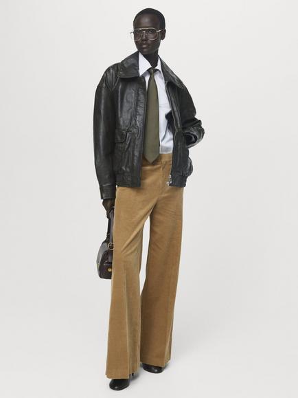 Mango Maco Wide Leg Corduroy Trousers, Dark Yellow - view 2, Dark Yellow