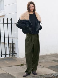 Mango Nasa Button Detail Pleat Trousers, Khaki - view 2, Dark Green